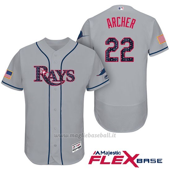 Maglia Baseball Uomo Tampa Bay Rays 2017 Estrellas y Rayas Chris Archer Grigio Flex Base